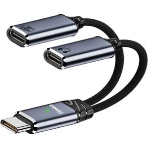 USBC Splitter 1 in 2 Out, Dual USB C 100W PD 3.0 Fast Charging & Hi-Res DAC Audio Adapter (Not for Fire Max and Samsung Devices)Black
