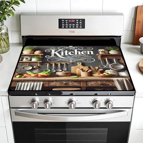 AOHMPT Multi-Design Stove Top Cover for Glass/Electric Stoves - 3-in-1 Heat-Resistant Protector Mat, Non-Slip Drying Rack 28"x20" (Cookware, 28" L x 20" W)