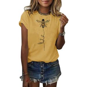 Pfvkeree Womens Cute Bee Graphic Tee Shirts Short Sleeve Let It Bee Funny Letter Print Summer T-Shirt Tops, XXL