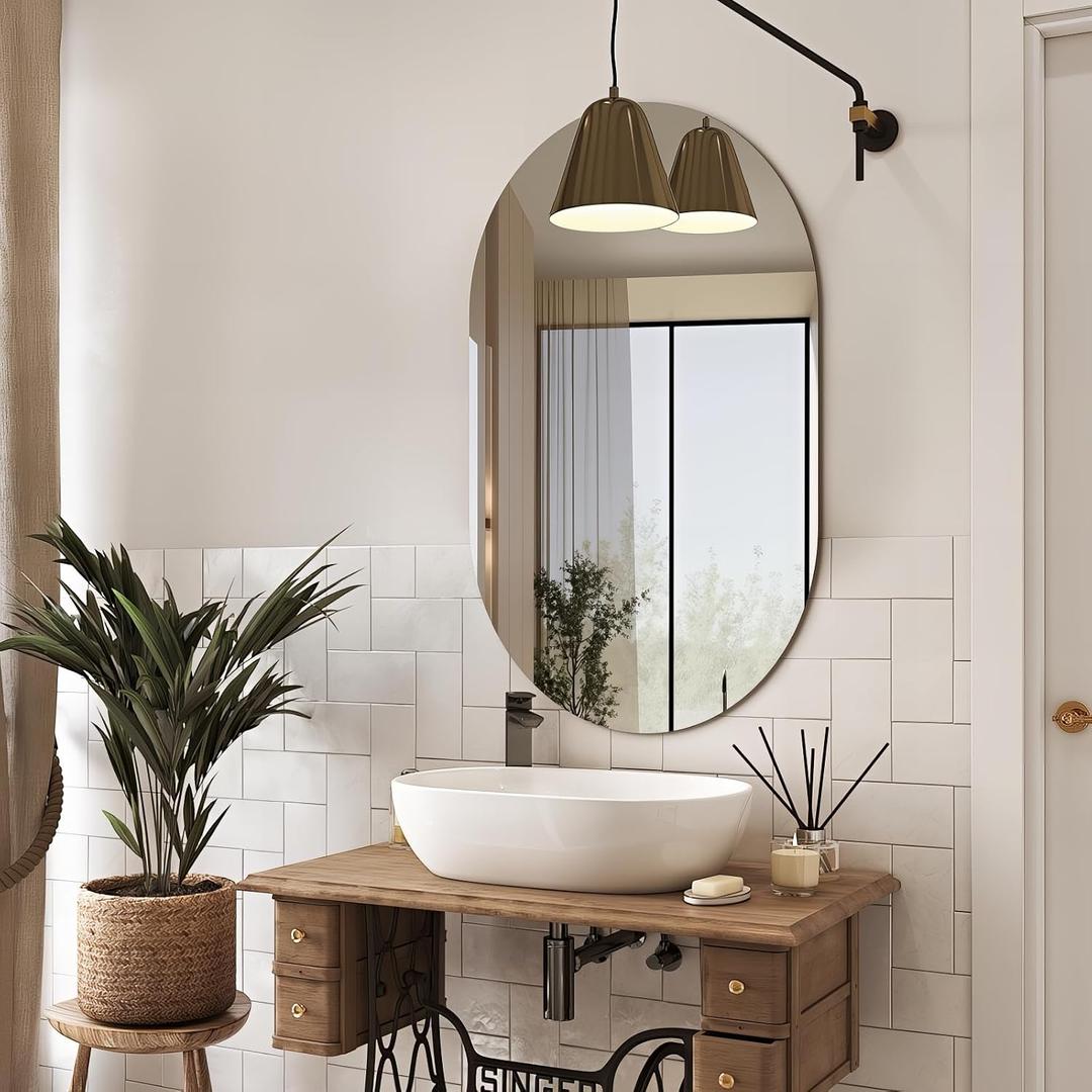36" x 24" Frameless Mirror Wall Mirror, Modern Oval Bathroom Mirror with Polished Edge, Hang Horizontally or Vertically, for Bedroom Bathroom Livingroom Gym Entryway and More