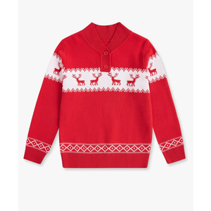 Funnycokid Boys Christmas Sweaters Kids Button Mock Neck Pullover Up Winter Xmas Holiday 5-12 Years