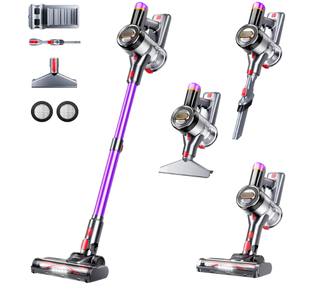 Cordless Vacuum Cleaner, 500W 40Kpa 60Mins Vacuum Cleaners for Home, Anti-tangle Stick Vacuum with Self-Standing, Wall Mount Charging, LED Display, 8-in-1 Wireless Vacuum for Carpet Pet Hair Hardfloor