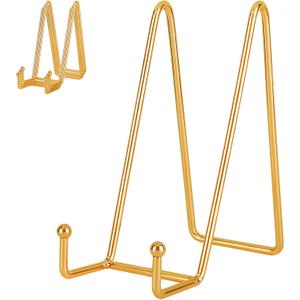 IBosins Pack of 5 8 Inch Plate Holder Display Stands, Large Metal Gold Frame Stand for Picture, Book, Photo Easel, Creation, Collectibles
