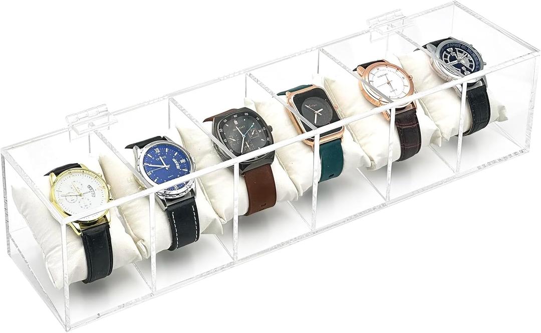 Watch Box Case, 6 Slot Watch Organizer Clear Acrylic for Men Women
