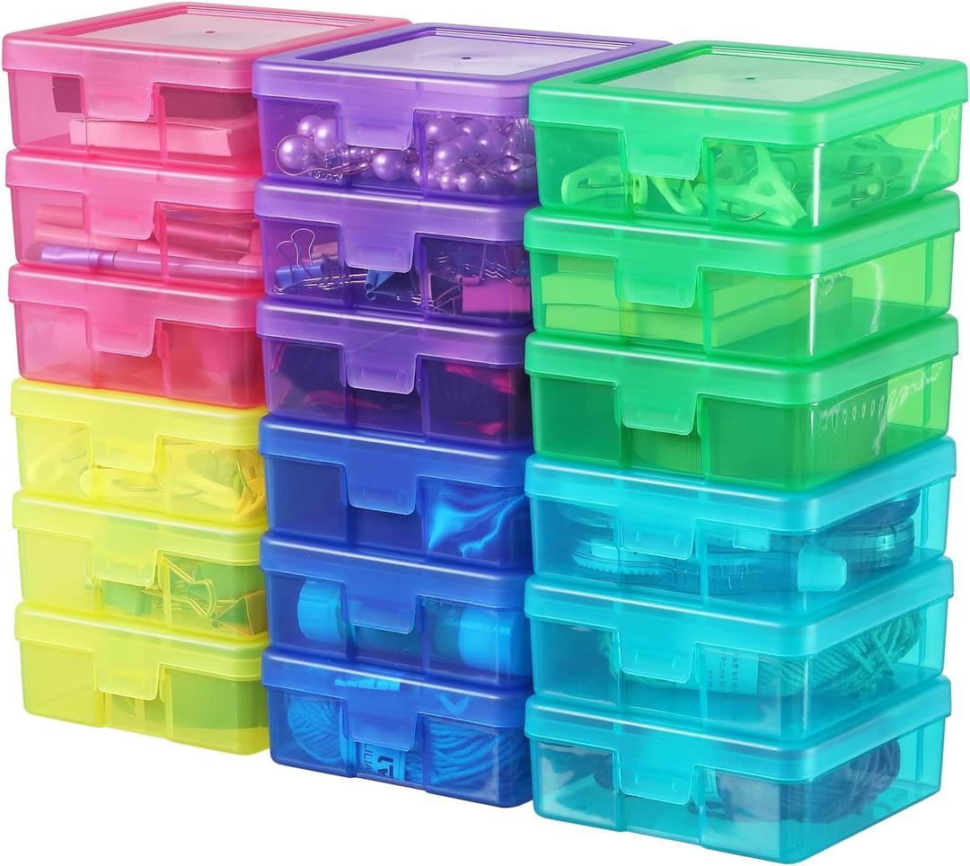 18 Pack Small Colored Plastic Hobby Art Craft Organizer, Mini Plastic Storage Containers with Latching Lid, for Pencil Box, Lego, Crayon (Colorful)
