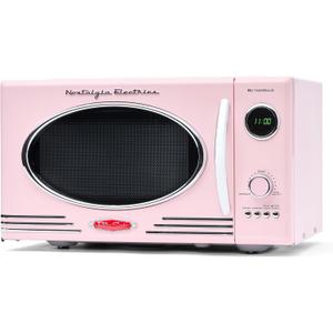 Nostalgia Retro Countertop Microwave Oven - Large 800-Watt - 0.9 cu ft - 12 Pre-Programmed Cooking Settings - Digital Clock - Kitchen Appliances - Pink