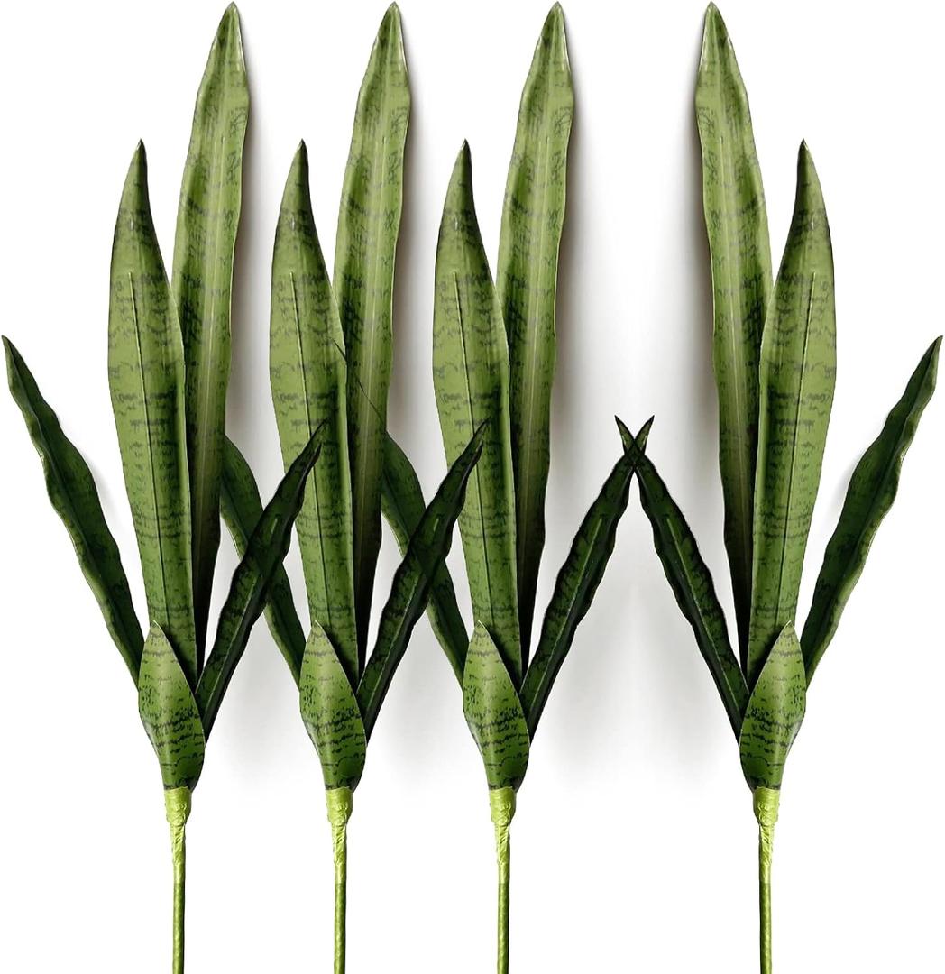 Ollain 4 PCS Artificial Sansevieria Plants 30 Inch Tall Fake Snake Faux Plant for Indoor and Outdoor Home Garden Office Store Decoration (Dark Green)