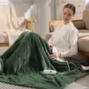 Electric Blanket 127 cm x 152 cm Wheat Pattern Ultra-Soft Flannel & Thick Sherpa with 5 Heat Settings & 10 Hour Auto Shut-Off, ETL & FCC Certified, Machine Washable Home Use, Green