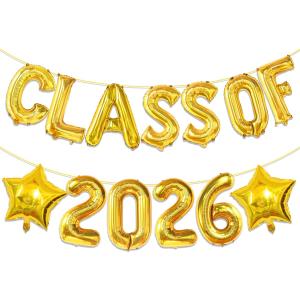 2 x Gold Class of 2026 Balloons for Class of 2026 Decorations