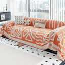 Boho Couch Cover Blanket for Sofas, Boho Chenille Sofa Covers, Bohemia Sofa Throw Cover, Chenille Blanket Couchs Throw Cover for Recliner Couch Cover Pet Friendly Washable, Orange, 71"x 71" 