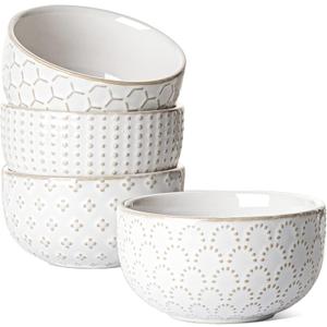 LE TAUCI Small Bowls 7 OZ, Ceramic Embossment Stoneware Bowl for Dipping, Side Dish, Sauce, Appetizer, Dessert, Sushi, Suit For House-warming - 3.5 inch, Set of 4, Arctic white