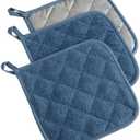 DII Basic Terry Collection Quilted 100% Cotton, Potholder, Blue, 3 Piece