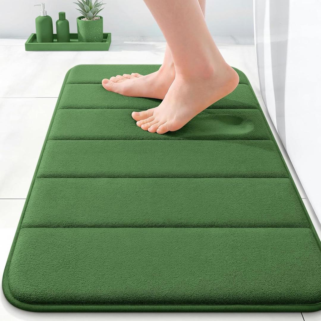 OLANLY Memory Foam Bath Mat 24x16, Super Soft Absorbent Bathroom Rugs, Quick Dry, Machine Washable Shower Floor Rugs, Bathmat Carpet, Bathroom Home Decor Accessories, Olive Green