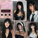 Black Wig with Bangs Long Black Wigs for Women Straight Wig Layered Synthetic Wig Womens Long Hair Wig Cosplay Natural Looking Hair Replacements Wigs for Girls Daily Party Use 24 Inch