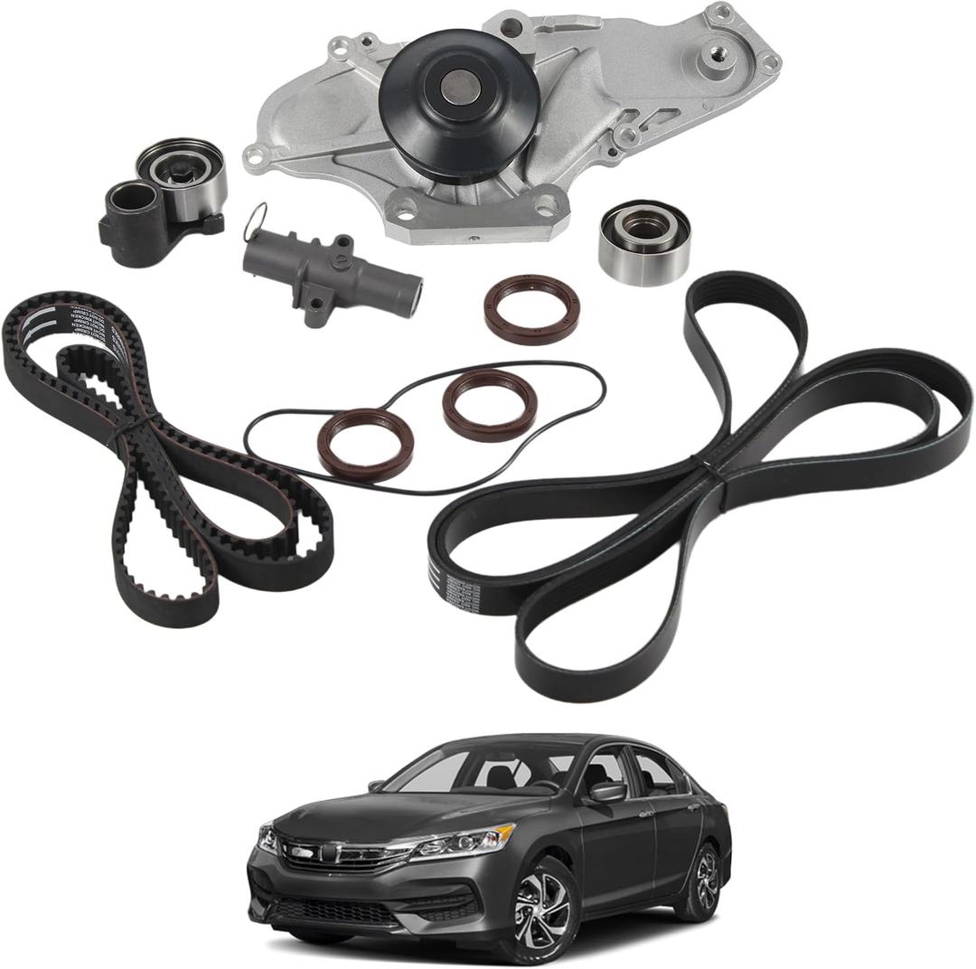 TCKWP329 Serpentine Drive Timing Belt With Water Pump Kit Compatible with 2003-2018 Honda Accord Crosstour Odyssey Pilot Ridgeline Saturn VUE Acura MDX RDX RL TL TSX V6 3.0L 3.2L 3.5L 3.7L