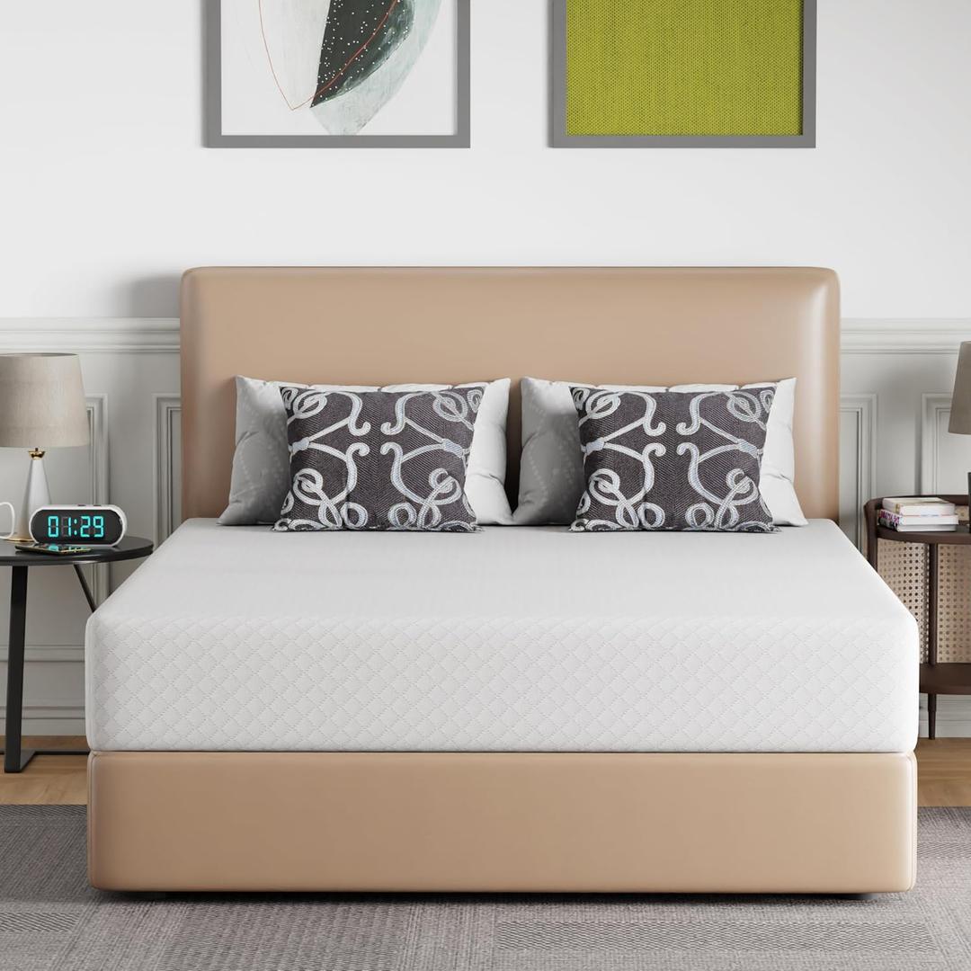 10 inch Gel Memory Foam Mattress for Cool Sleep & Pressure Relief, Medium Firm Mattresses CertiPUR-US Certified/Bed-in-a-Box/Pressure Relieving (10 in, Queen) (White)