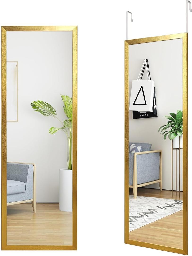 whitebeach 48" x 16" Over The Door Full Length Mirror Hanging Door Mirror Wall Mirror Hanging Dress Bedroom Gold
