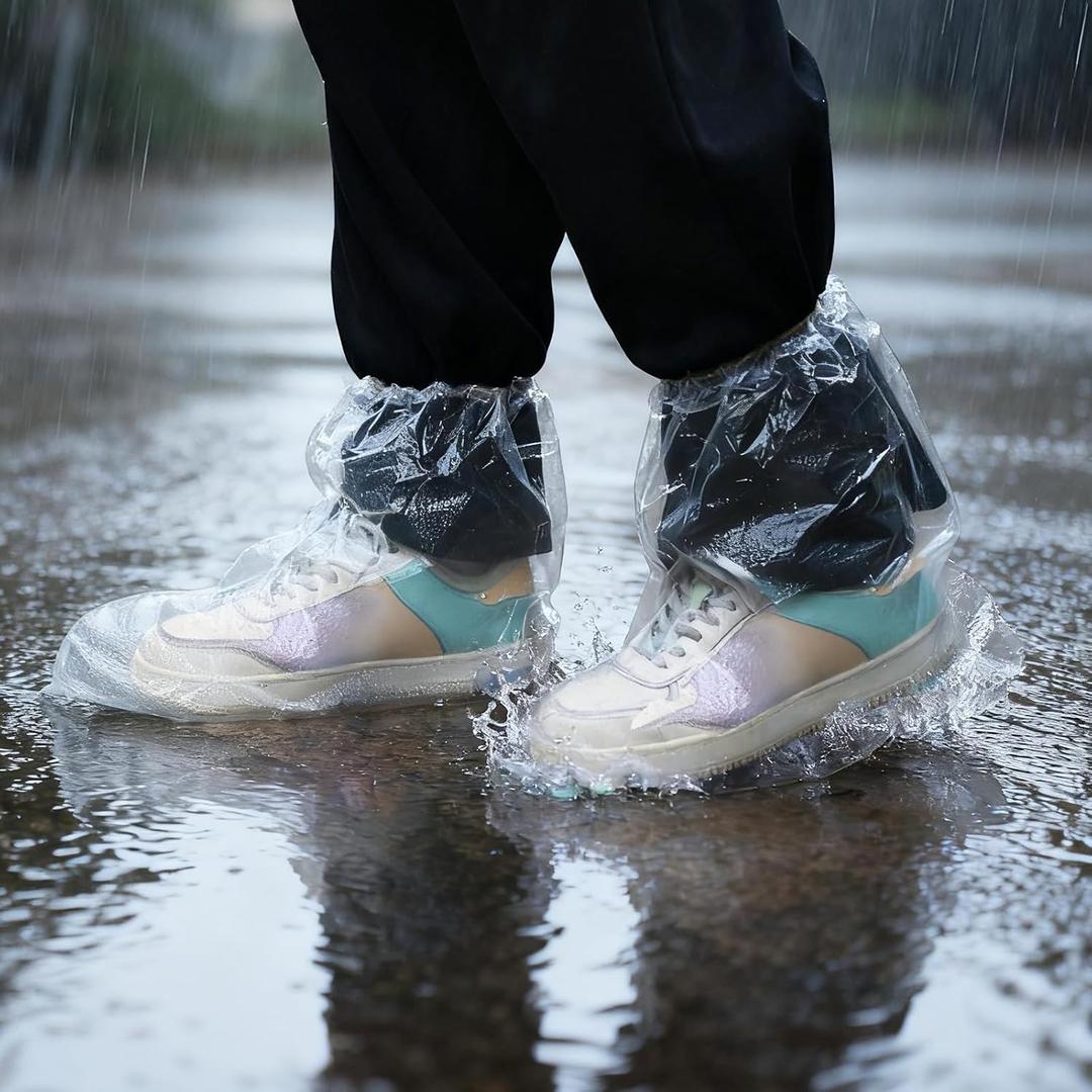 10 Pairs Waterproof Shoe Covers for Rain,Non-Slip Indoor Outdoor Rain Cover for Shoes,Disposable Plastic Rain Shoe Covers,Plastic Over shoes for Men Women,Water Proof Boot Protector(ClearMedium)