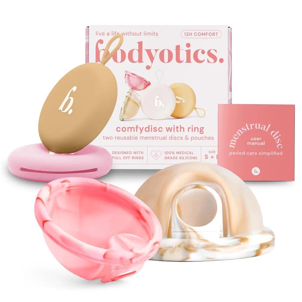 Reusable Menstrual Disc, Wear Up to 12-Hours, Sustainable Period Disc Alternative to Menstrual Cups, Tampons and Pads for Light or Heavy Flows, Leak Proof - Small & Large Sizes (Beige and Light Pink)