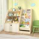 TOETOL Kids Bookshelf & Book Storage6 Sling Wooden Toddler Book Shelf3-Tier Wooden Open Bookcase & Storage Organizer Boxes for Nursery, Playroom, Bedroom (Large Size, Natural)