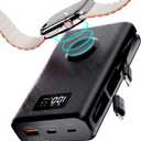 pzoz 20000mAh Portable Power Bank Powerbank Battery Pack with Apple Watch Magnetic Wireless Charger,USB Type C PD Fast Charging Cable Travel High Capacity Compatible iWatch iPhone 16 15 Phone (Black)