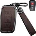 for Toyota Corolla Key Fob Coverwith Leather zinc Alloy Keychains-Full Cover Key Case for Avalon,Camry,C-HR,Highlander,Prius,Venza-2019-2024,Keycase Buckle (Wrist Strap Style, Brown)