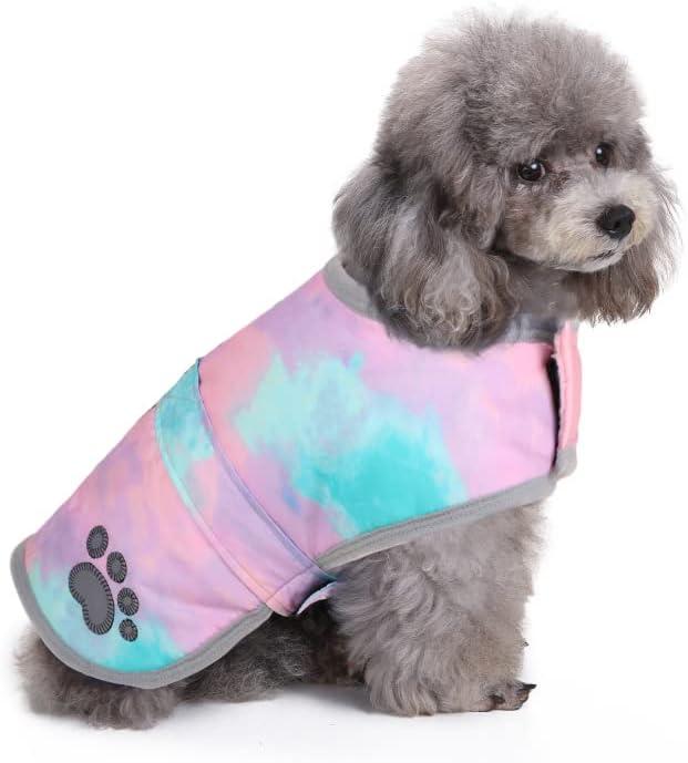 Queenmore Dog Winter Coat, Cold Weather Fleece Jacket for Dogs, Waterproof Reflective Reversible, for Small, Medium and Large Dogs (Tie-Dye, L)