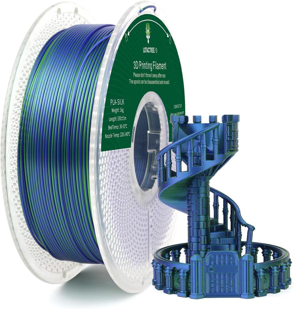 Silk PLA Filament 1.75mm, Dual Colors Green Blue Silk Filament 1kg Spool (2.2lbs), 3D Printer Filament with +/-0.03mm Accuracy