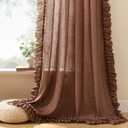 Dark Terracotta Ruffle Curtains 63 Inch Length, 2 Panels, W47 x L63 Inch, Linen Textured Rust Colored Farmhouse Scalloped Curtains for Bedroom, Rod Pocket Light Filtering Semi-Sheer Flowy Boho Curtain