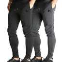 BROKIG Men's Zip Joggers Casual Gym Workout Track Pants (2 Pack Black+dark Grey), S