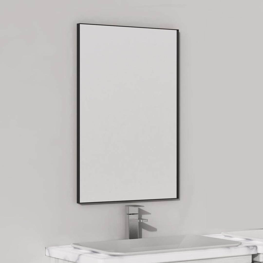 16 x 24 Inch Black Bathroom Mirror for Wall, Square Corner Rectangle Black Metal Framed Bathroom Vanity Mirror Modern Farmhouse, 1/4-inch Shatterproof Glass | Ultra-Flush Hanging