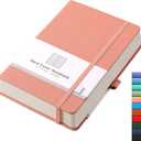 AHGXG Thick Journal Lined Notebook, 320 Numbered Pages Leather Journal for Women, A5 Notebook College Ruled, 100gsm Paper,Faux Leather Hardcover, 5.75'' X 8.38''-Pink