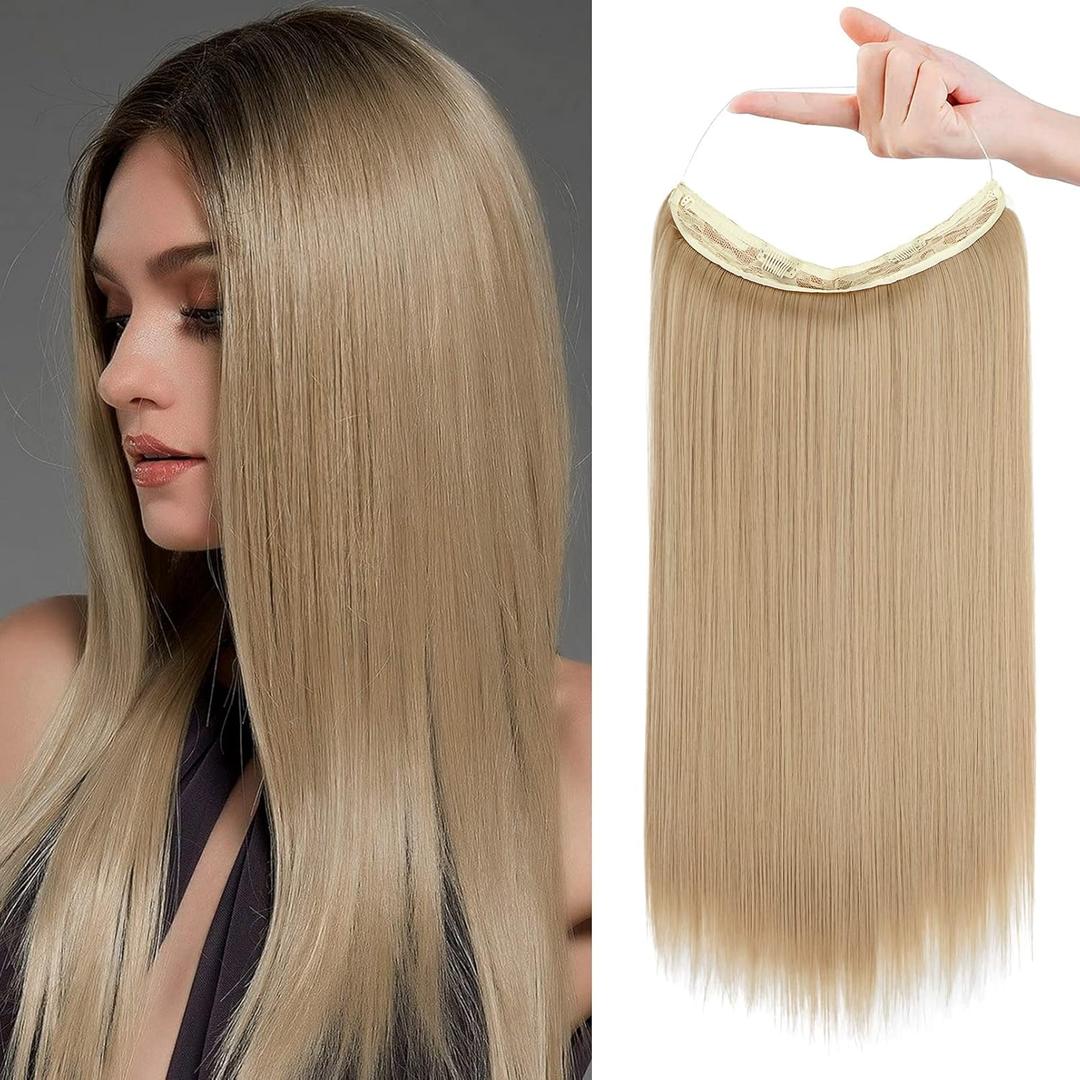 REECHO Invisible Wire Hair Extensions with Transparent Headband Adjustable Size Removable Secure Clips in Straight Secret Hairpiece for Women (24 Inch (Pack of 1), Buttery Blonde)