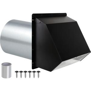 6 Inch Wall Vent Hood,Exterior Wall Exhaust Vent Cover,Dryer Vent Cover Outside with Screen and Damper,External Extractor Wall Vent Cap for Range Hood Kitchen Outdoor Air Vent,Galvanized Steel,Black