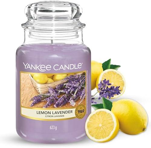 Yankee Candle Lemon Lavender Scented Classic 22oz Large Jar Single Wick Candle Over 110 Hours of Burn Time Ideal for Gifting Events and Home Fragrance