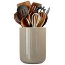 Kitchen Utensil Holder, Large Utensil Holders for Countertop,Ceramic Utensil Crock, Deep and Stable, Cooking Utensil Holder, Embossed Pattern (Black) 6.3''*5.3