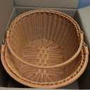 Wicker Picnic Basket with Handles, 16 x 12 x 7 in Hand Woven Washable PP Rattan Storage Basket, Portable for Easter, Shopping, Fruit, Vegetable, Bread, Garden Harvest, Camping, Brown
