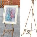 Metal Free Standing Adjustable Display Stand Easel with Chain Support, Gold Easel Stand for Sign with Bow Top, Heavy Duty Easel for Mirror, Sign, Wedding, Picture Frame.(No Installation Required)