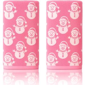 Peryiter 2 Pcs Christmas Snowmen Towels Pink Christmas Hand Towels for Bathroom Decorative 100% Cotton Highly Absorbent Soft Kitchen Dish Cloth for Xmas Winter Gift Bath Home Decor, 29 x 13 Inch