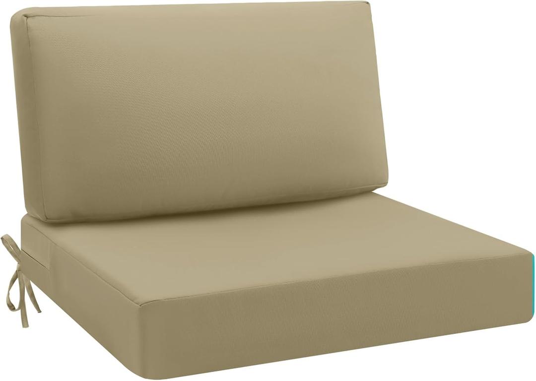 idee-home Outdoor Cushions for Patio Furniture, Outdoor Seat Cushion, Waterproof Hampton Bay Deep Seat Replacement Couch Chair Cushions for Garden Lawn Backyard Deck, 28.5 x 28.5 (Light Khaki)