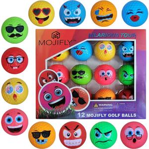 MOJIFLY Golf Balls, Mojifly Novelty, 12 Pack, Funny Kids Golf Balls for Gifts Multi Colors