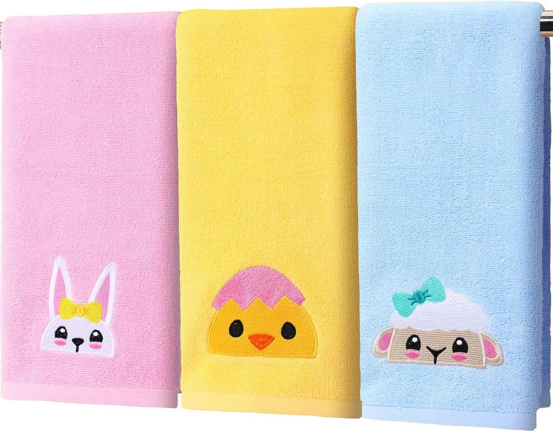 3 x Hahafelt Animal 3 Pcs Cute Hand Towels 100% Cotton 14"x29" Decorative Bathroom Towels Set Embroidered Kitchen Towel