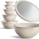 COOK WITH COLOR Mixing Bowls with Lids - 12 Piece Plastic Nesting Bowls Set includes 6 Prep Bowls and 6 Lids, Microwave Safe Mixing Bowl Set, Cream Embossed