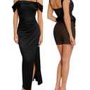 Popilush Cocktail Dresses for Women Built-in Shapewear Off The Shoulder Formal Evening Party Wedding Guest Maxi Dress Black Medium