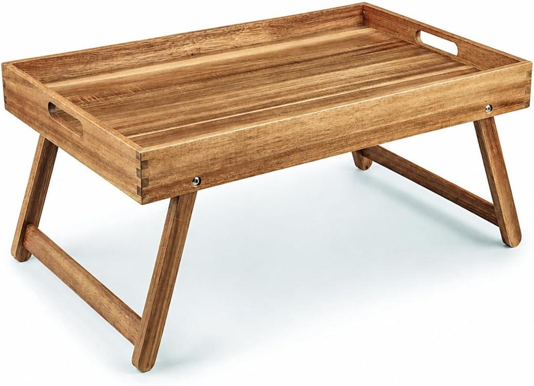 Solidith Acacia Wooden Breakfast Tray, Bed Tray with Folding Legs