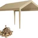 Carport Replacement Canopy, Replacement Top Cover for 10' x 20' Carport Frame, 180G PE Fabric Waterproof & UV Protected Tarp with Ball Bungees, Beige (Only Top Cover, Frame is not Included)
