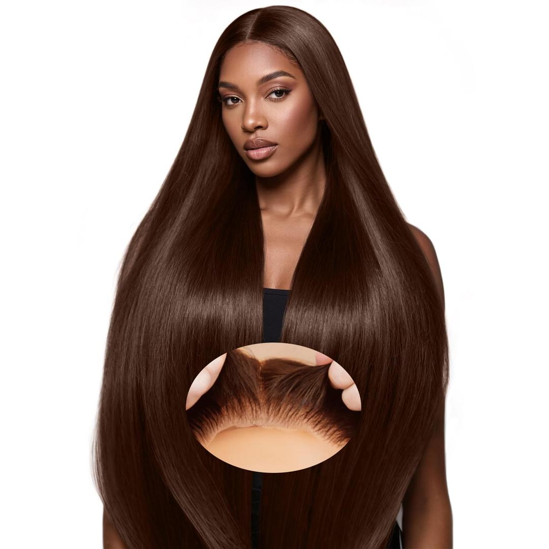 Brown Glueless Wigs Human Hair Pre Plucked Pre Cut 7x5 Chocolate Brown Lace Front Wig 200% Density Wear and Go Brown Wigs Human Hair 24 Inch for Women
