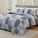 Cozyholy Navy Blue Gray Alaskan King Quilt Set 132x120, 3 Piece Quilted Bedspread Set Patchwork Plaid Bedding Comforter Set Reversible Lightweight Microfiber Bed Spread Coverlet Set for All Seasons