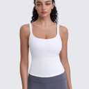 CRZ YOGA Seamless Womens U Neck Longline Sports Bra - Thin Strap Padded Workout Crop Tank Ribbed Open Back Yoga Camisole Top (White, XL)