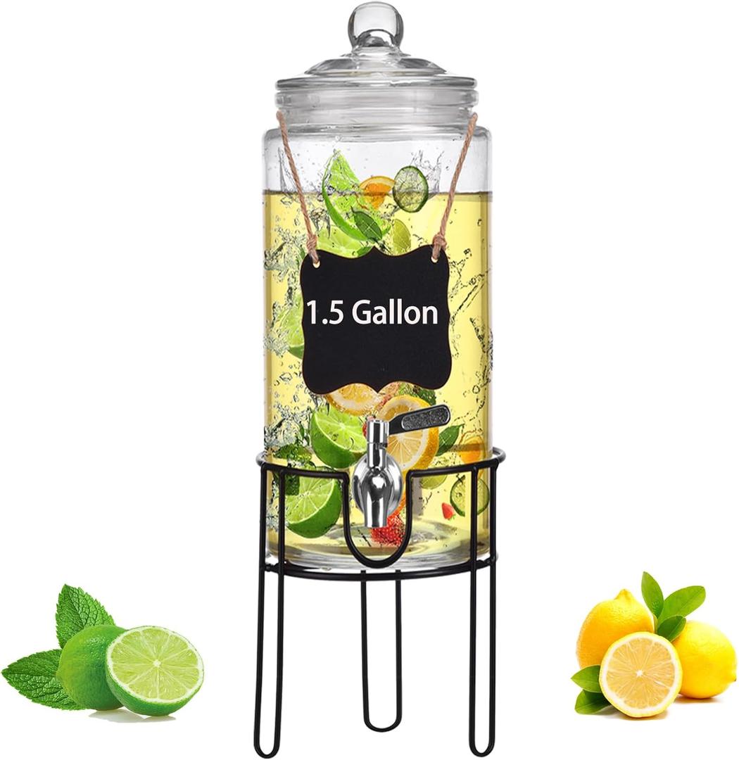 1.5 Gallon Drink Dispenser with Stand, Drink Dispensers for Parties, Beverage Dispenser with 100% Leakproof Spigot, Ideal for Lemonade, Juice, Water, Laundry Detergent Dispenser